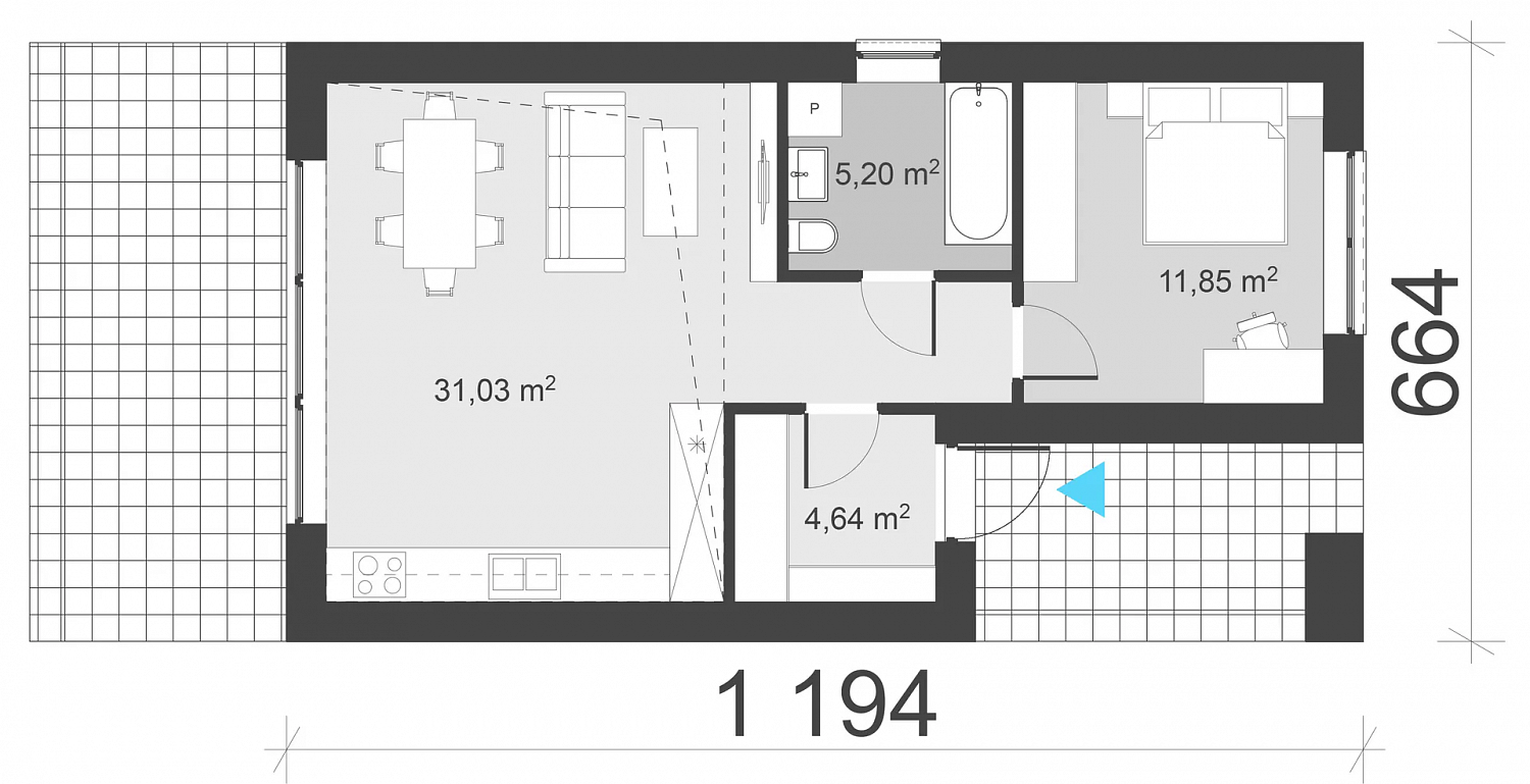 П-0006 Одноэтажный дом с террасой 52,7 м2